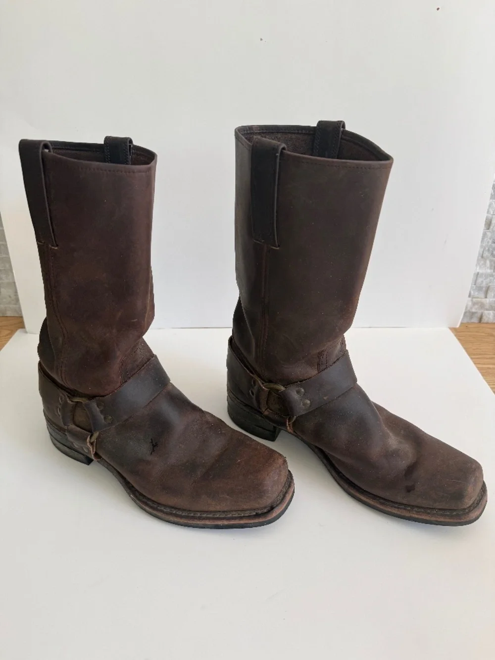 Frye Harness 12R Men's Leather Boots Size 11 Brown Moto Biker